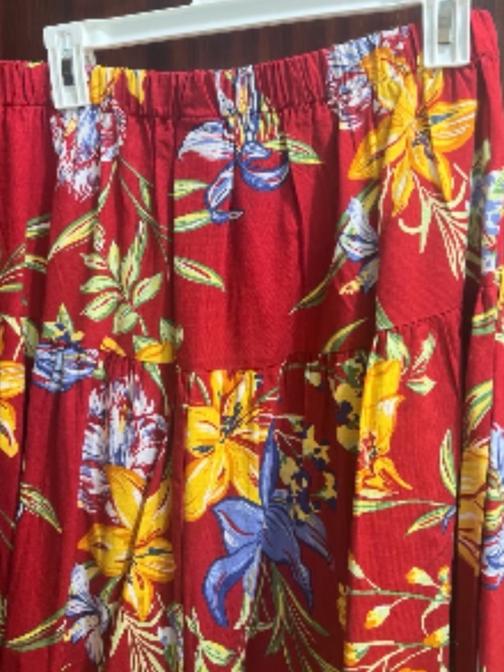 A New Day Resort Poplin Drop Waist Midi Skirt Dark Red Floral Cotton NWT - Picture 4 of 4
